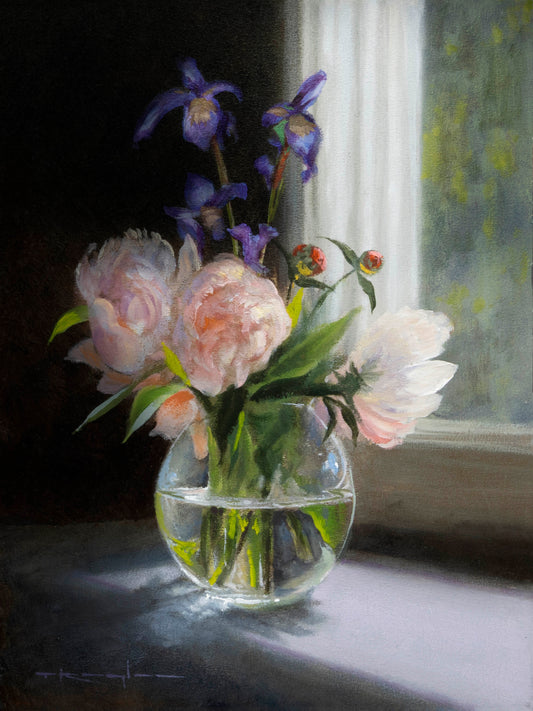 "Blue Flags & Peonies, Luke 12:34"